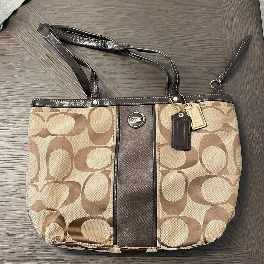Brown & tan small COACH tote bag